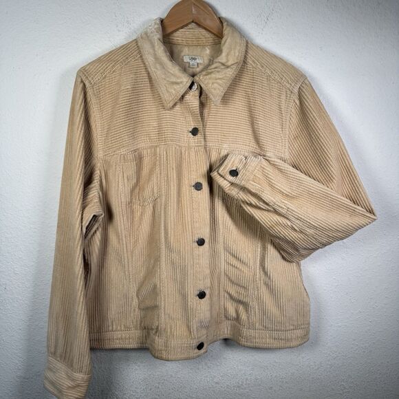 J. Jill Button Corduroy Jacket SizeXL Wheat Yellow Beige Velvet Collar And Cuffs - Picture 5 of 8